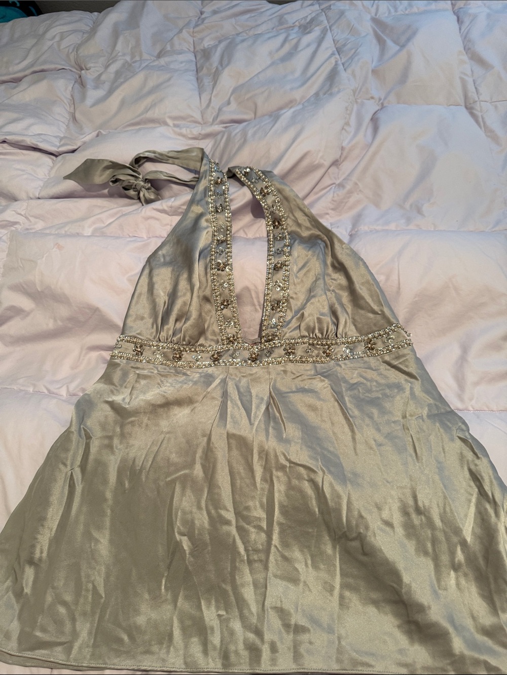 Vintage Victoria's Secret Silver Silk Beaded Halter Top - Picture 5 of 5